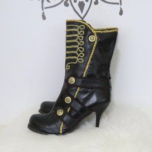 Office London Black & Gold Braided High Heel Boots 10